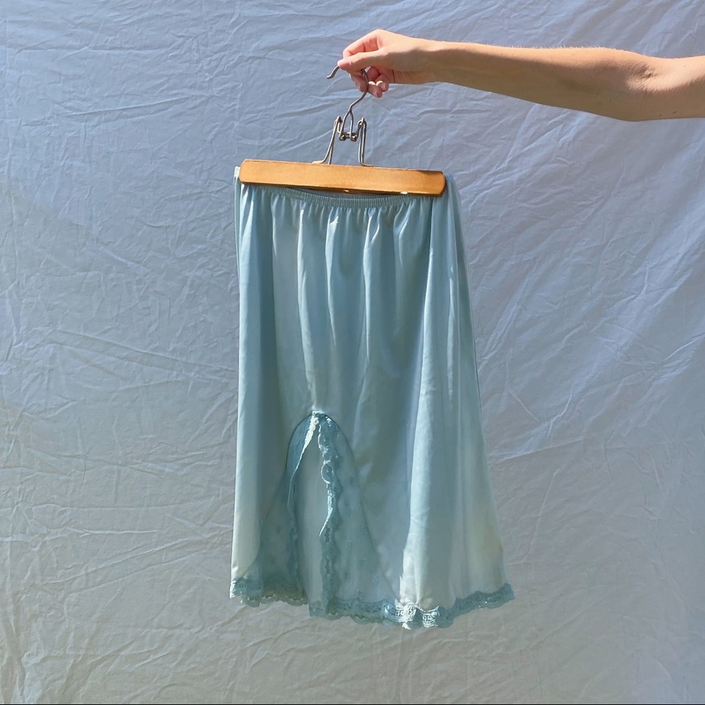 SOLD. VTG Vanity Fair 70s Blue-Green Slip Skirt